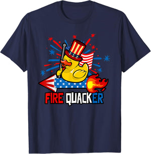 Funny Firequacker Duck 4th of July Fireworks American Flag T-Shirt - T-Shirt | Navy