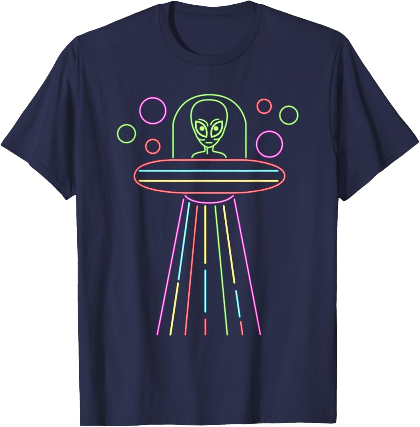 Neon Lights UFO Abduction Extraterrestrial Alien Believer T-Shirt - T-Shirt | Navy