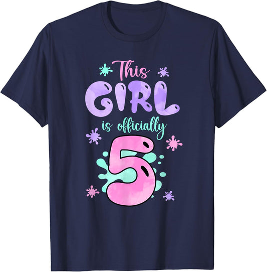 This Girl Is Officially 5 Year Old Slime Queen 5th Birthday T-Shirt - T-Shirt | Navy