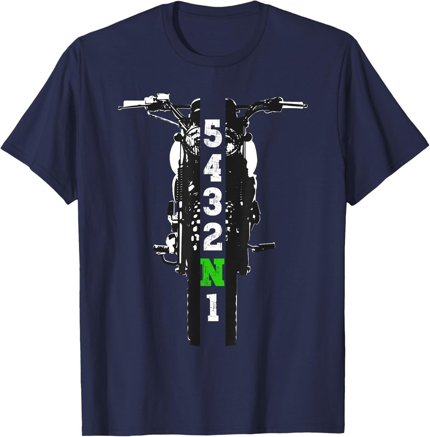 Motorcycle Shift Pattern One Down Four Up T-Shirt - T-Shirt | Navy