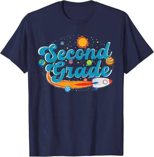 Second Grade Outer Space Solar System Planet 2nd Grade T-Shirt - T-Shirt | Navy