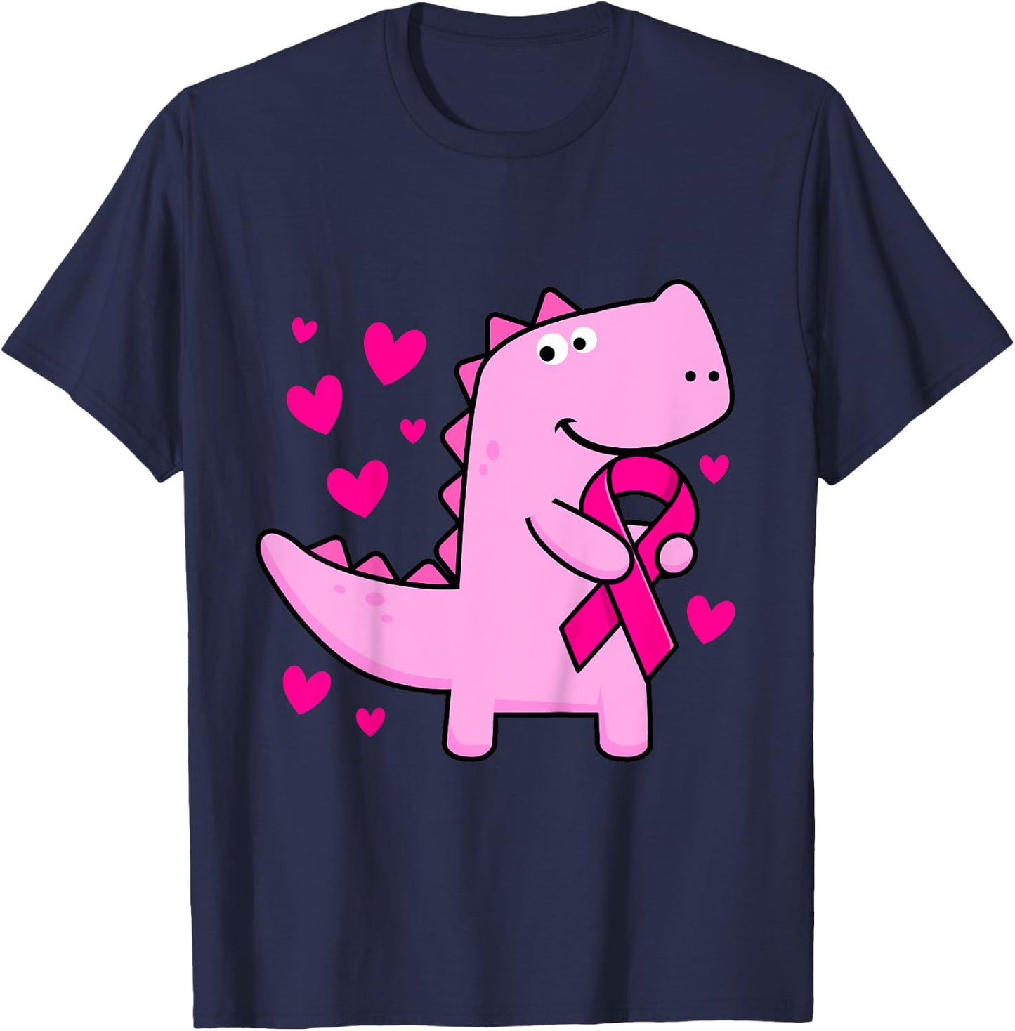 Kids Pink Ribbon T-Rex Kids Breast Cancer Awareness Boys Toddler T-Shirt - T-Shirt | Navy