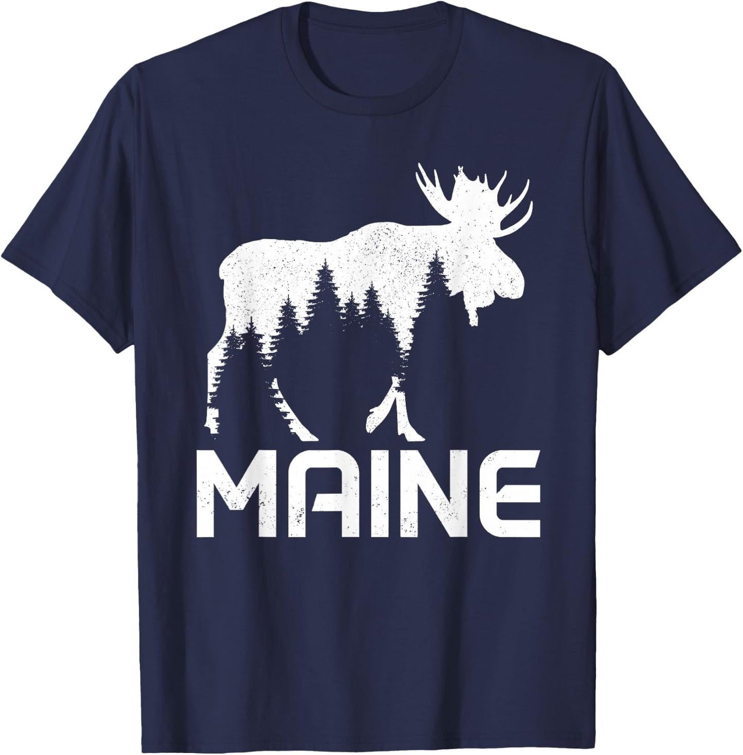 Maine Vintage Pride Souvenir Moose Nature Hiking T-Shirt - T-Shirt | Navy