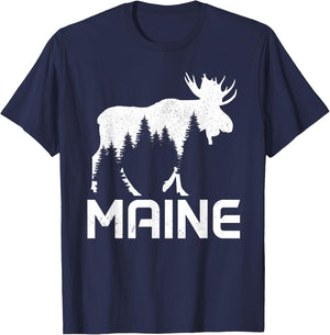 Maine Vintage Pride Souvenir Moose Nature Hiking T-Shirt - T-Shirt | Navy