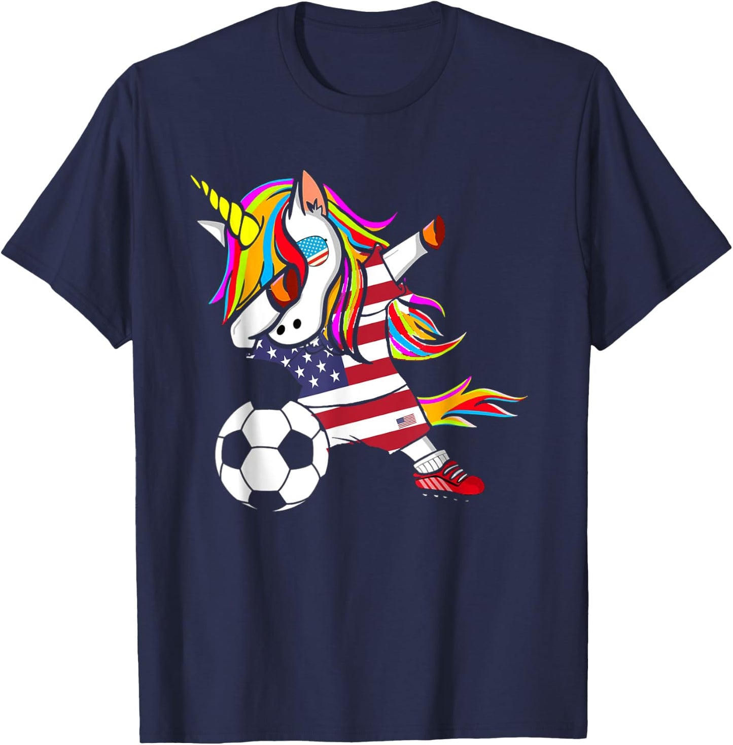 Funny Dabbing Unicorn USA Soccer - USA Flag Soccer T-Shirt - T-Shirt | Navy