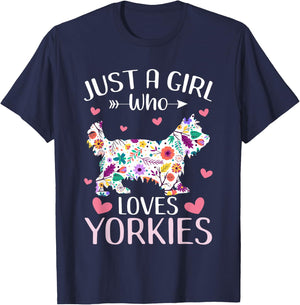 Just A Girl Who Loves Yorkies Cute Dog Lover girls kids T-Shirt - T-Shirt | Navy