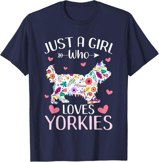 Just A Girl Who Loves Yorkies Cute Dog Lover girls kids T-Shirt - T-Shirt | Navy