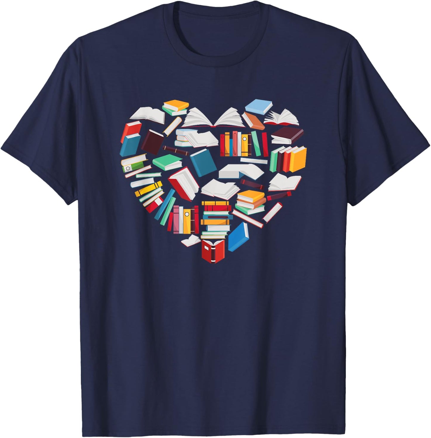 Love To Read Heart Made of Books Bookworm Book Lover T-Shirt - T-Shirt | Navy