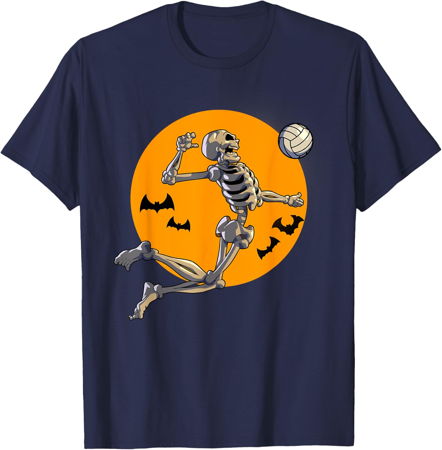 Volleyball Skeleton Women Men Volleyball Player Halloween T-Shirt - T-Shirt | Navy
