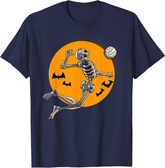Volleyball Skeleton Women Men Volleyball Player Halloween T-Shirt - T-Shirt | Navy