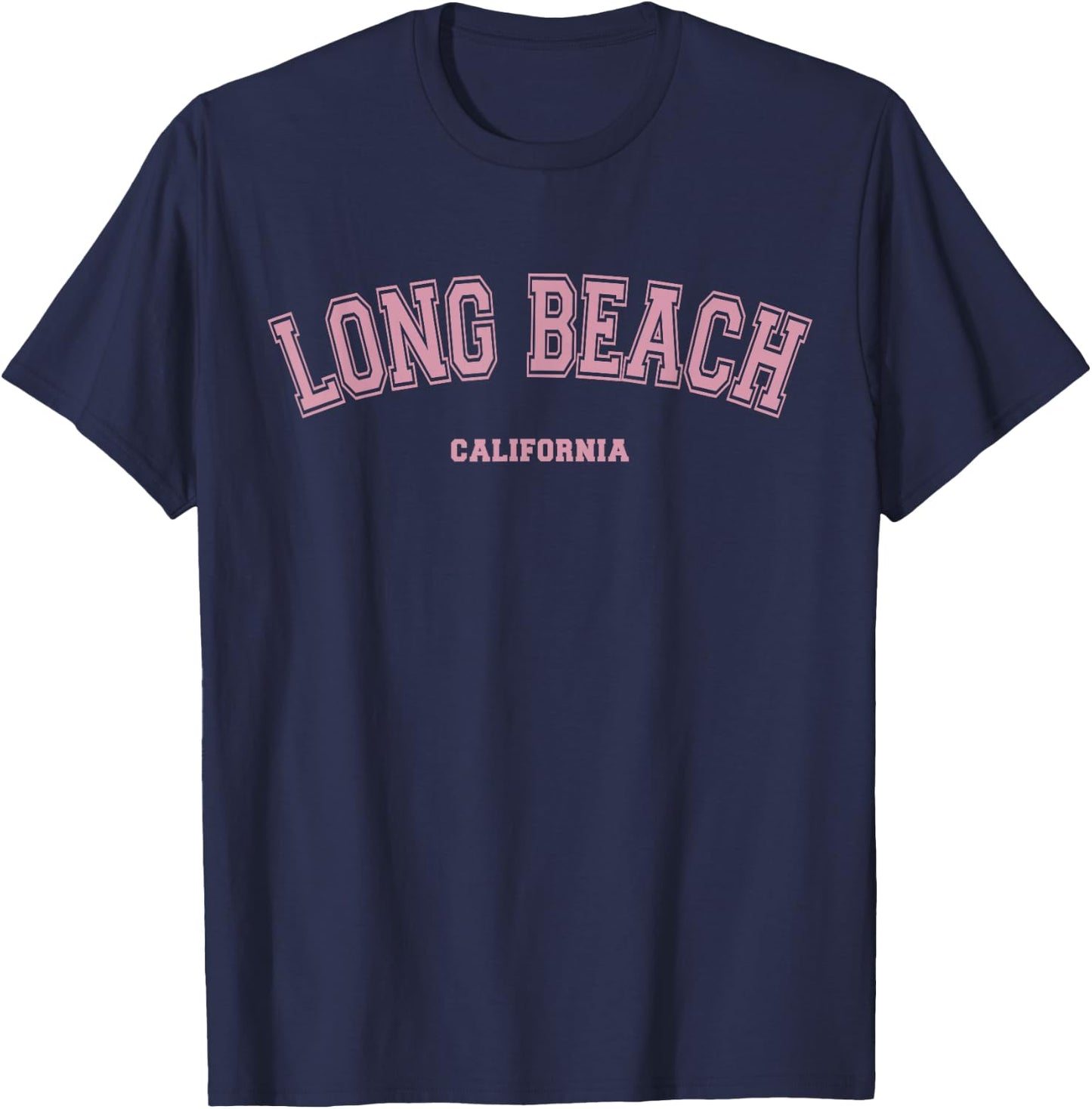 Pink Long Beach California CA Varsity Style on Long Beach T-Shirt - T-Shirt | Navy