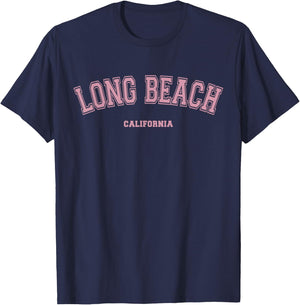 Pink Long Beach California CA Varsity Style on Long Beach T-Shirt - T-Shirt | Navy
