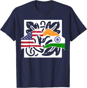 America USA American India Indian Mixed DNA Flag T-Shirt - T-Shirt | Navy