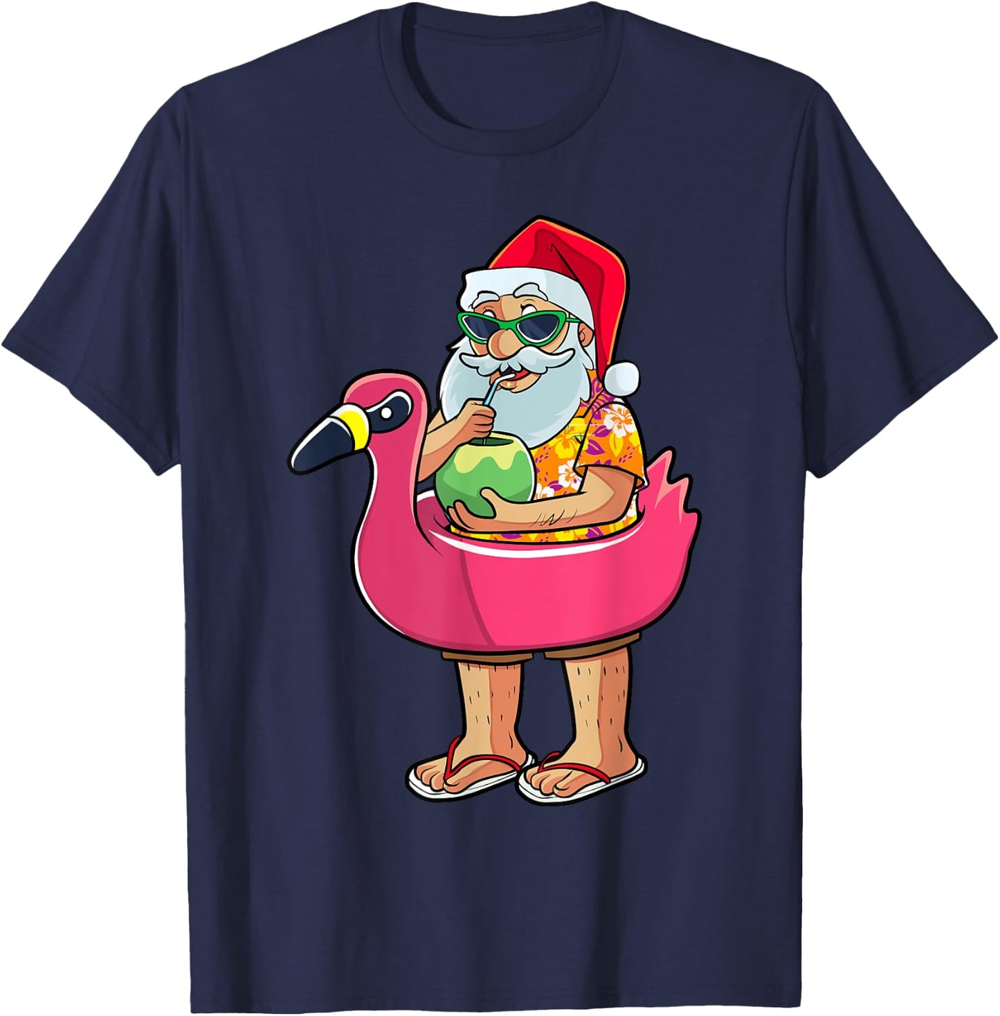 Christmas in July Funny Santa Flamingo Pool Float Summer Men T-Shirt - T-Shirt | Navy