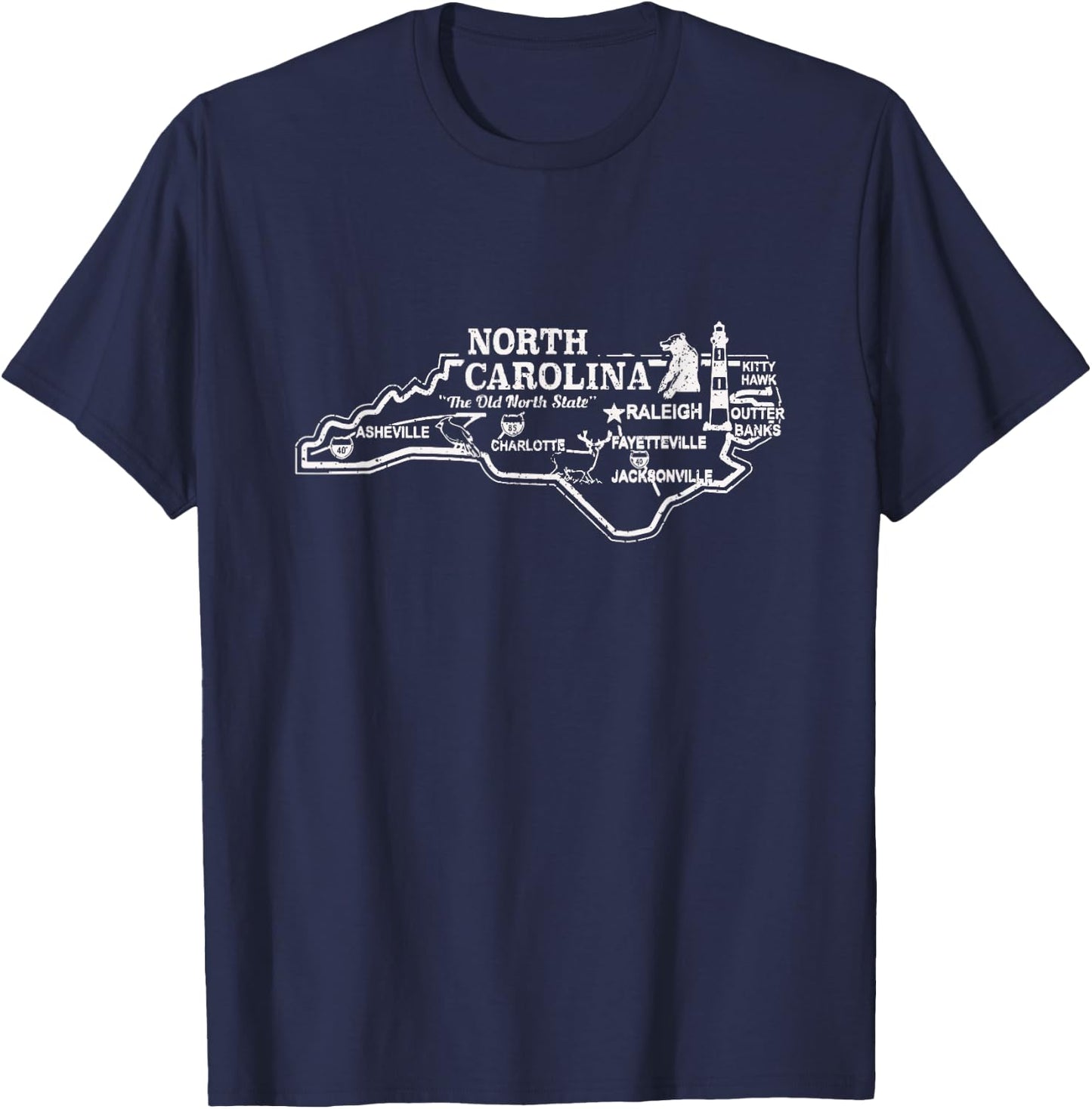 North Carolina State Map Travel Souvenir Vintage T-Shirt - T-Shirt | Navy
