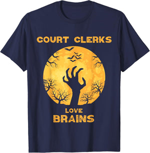 Court Clerks Love Brains Funny Halloween Court Clerk T-Shirt - T-Shirt | Navy