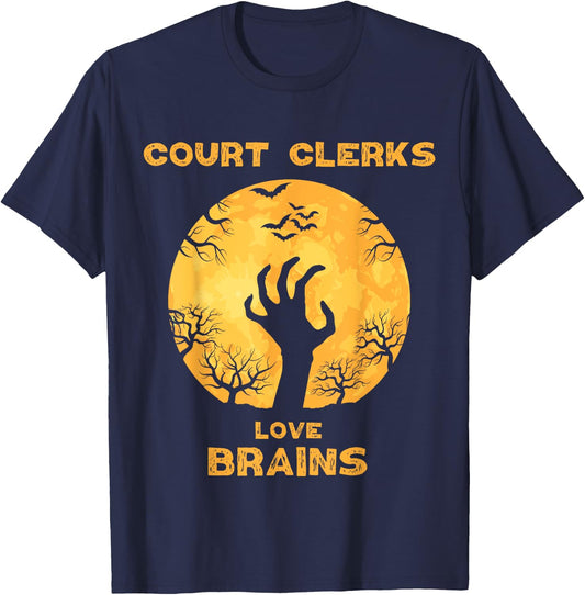 Court Clerks Love Brains Funny Halloween Court Clerk T-Shirt - T-Shirt | Navy