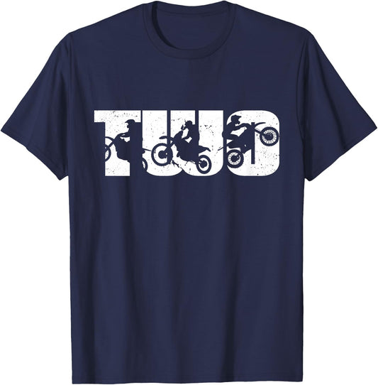 2nd Birthday Retro Motocross Dirt Bike 2 Years Boys Girl T-Shirt - T-Shirt | Navy