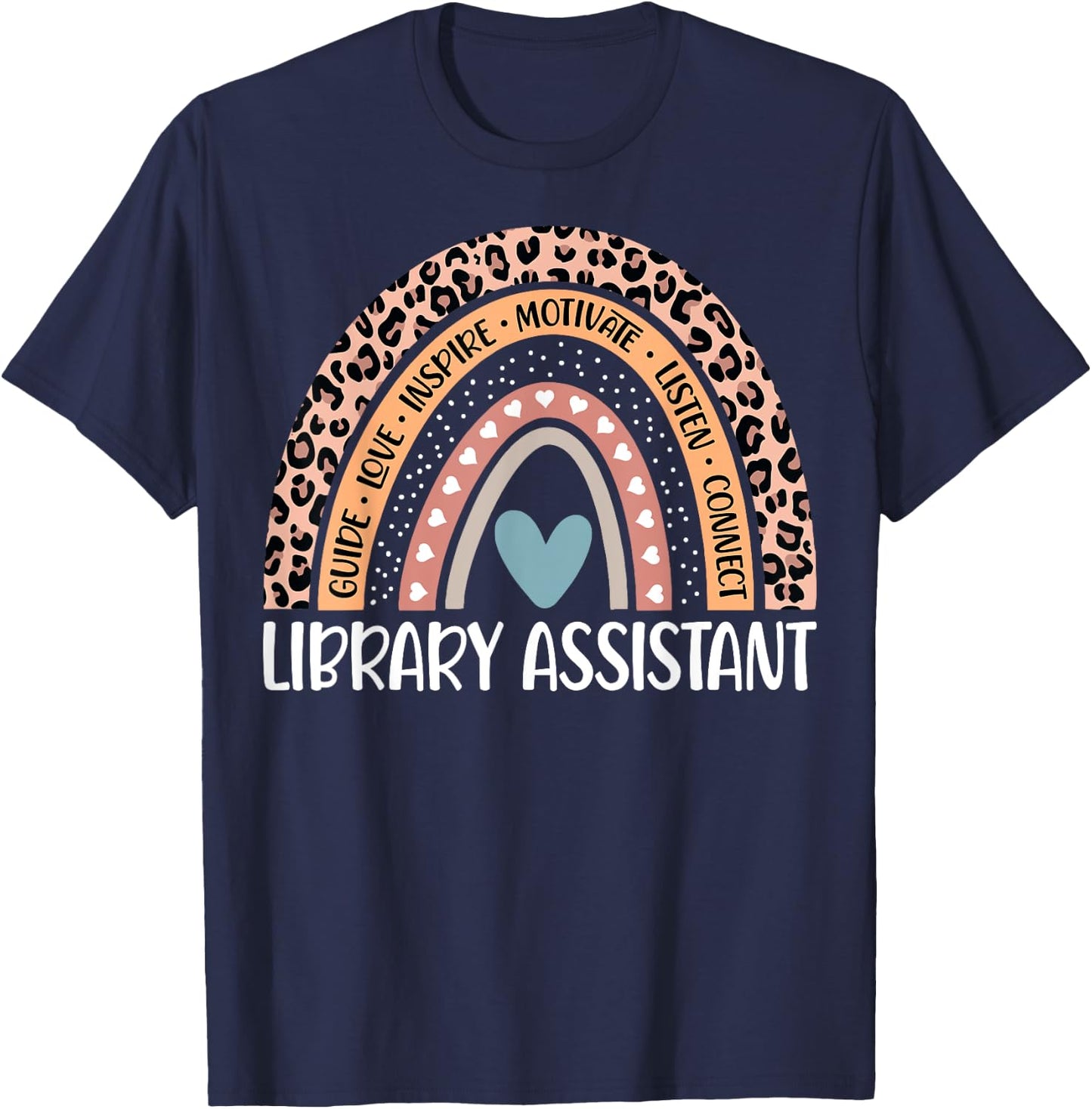 Library Assistant 100th Day Of School Librarian Rainbow T-Shirt - T-Shirt | Navy