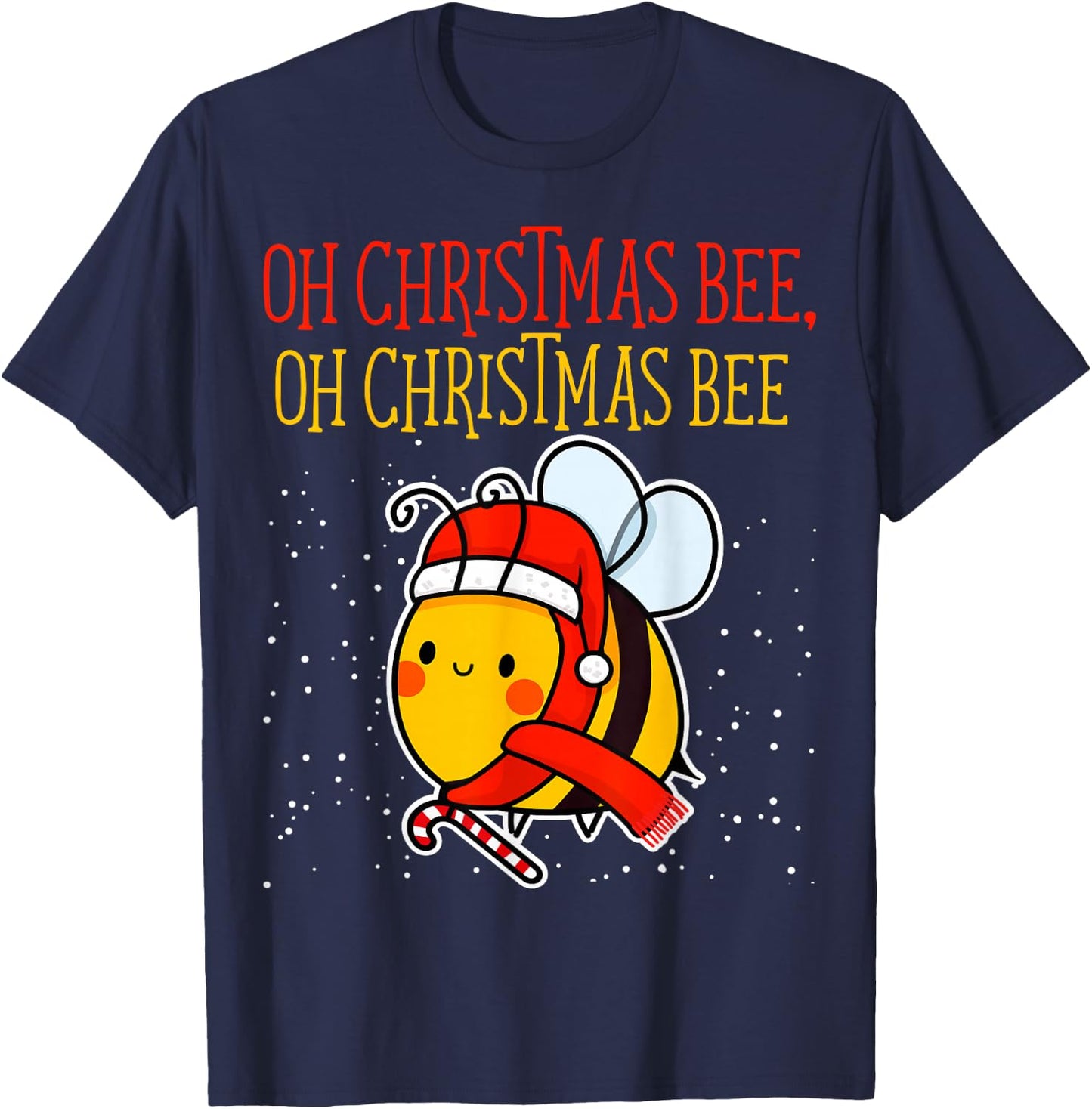Oh Christmas Bee Wrapped with Lights Funny Apparel T-Shirt - T-Shirt | Navy