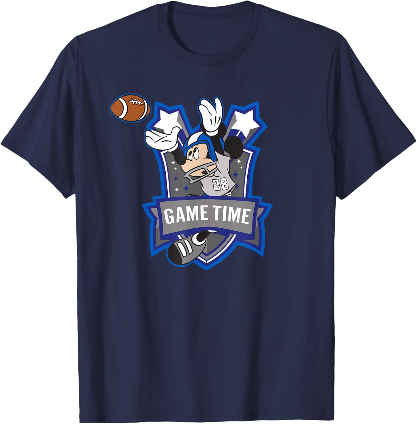 Disney Mickey Mouse #28 Game Time Football Catch Sports T-Shirt - T-Shirt | Navy