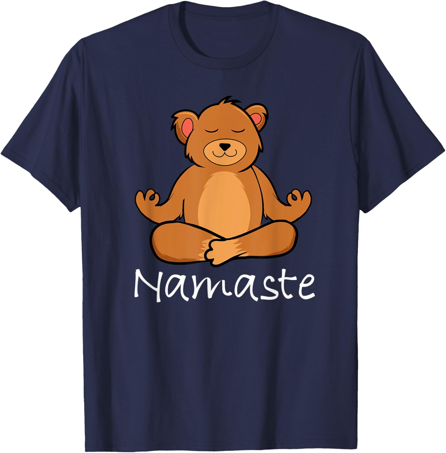 Adorable Cartoon Bear In Yoga Pose Or Meditating Namaste T-Shirt - T-Shirt | Navy