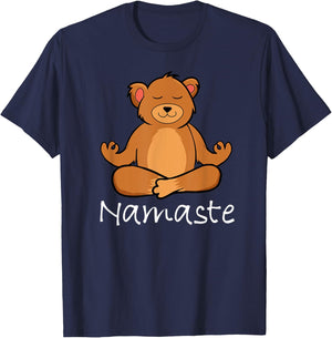 Adorable Cartoon Bear In Yoga Pose Or Meditating Namaste T-Shirt - T-Shirt | Navy