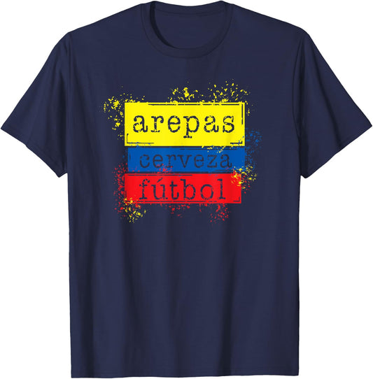 Arepas Cerveza Futbol Colombia Flag Soccer T-Shirt - T-Shirt | Navy
