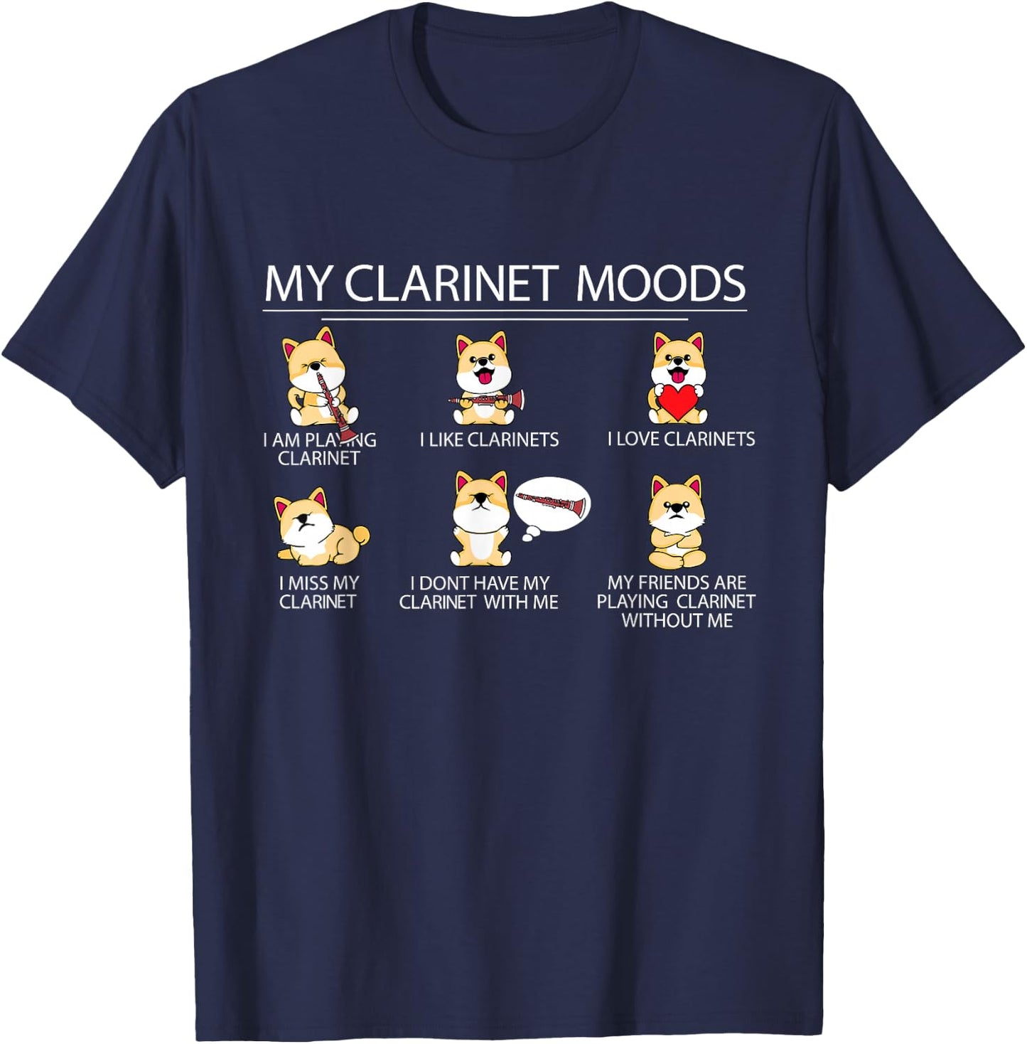 Clarinet Player Shiba Inu Dog Musician Children Clarinet T-Shirt - T-Shirt | Navy