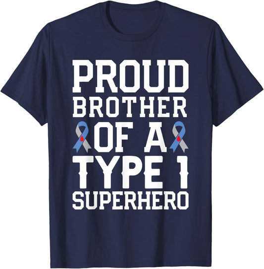 Type 1 Diabetes Proud Brother Of A Type 1 Superhero T-Shirt - T-Shirt | Navy