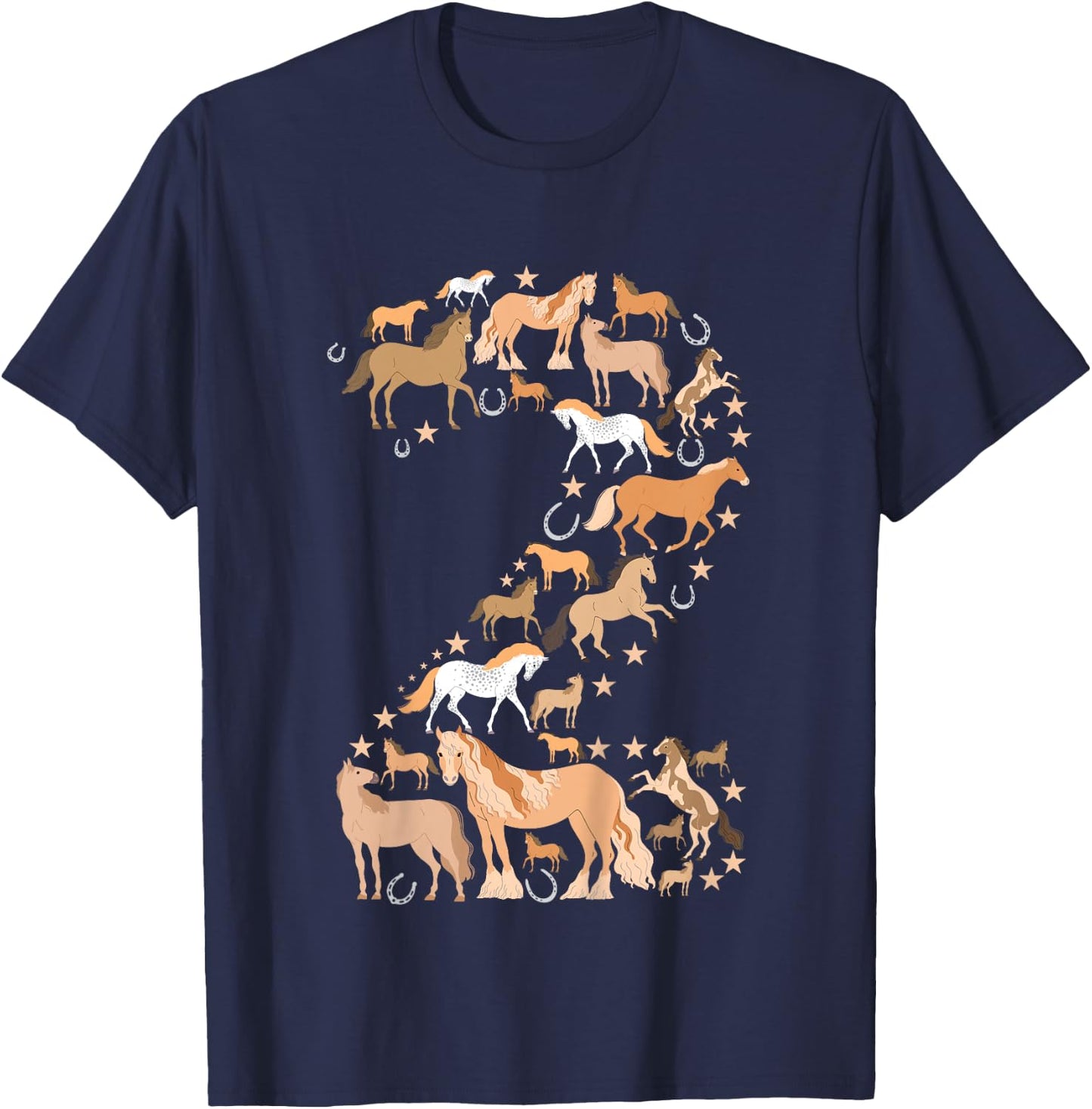 Little Girls 2 Years Old 2nd Birthday Horse Graphic Cute T-Shirt - T-Shirt | Navy