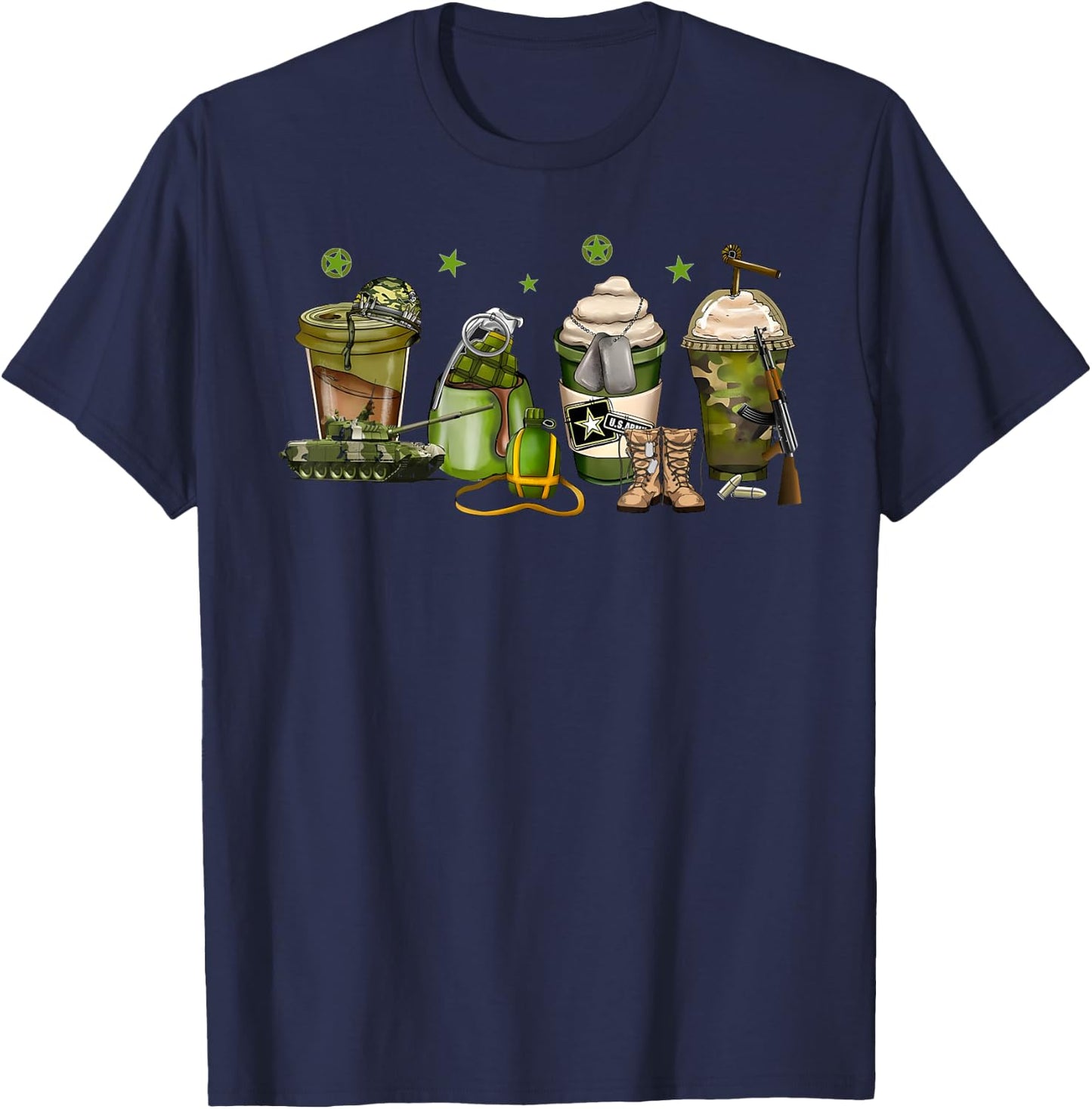 Army Military Coffee Camouflage Latte Cups Veteran Day T-Shirt - T-Shirt | Navy