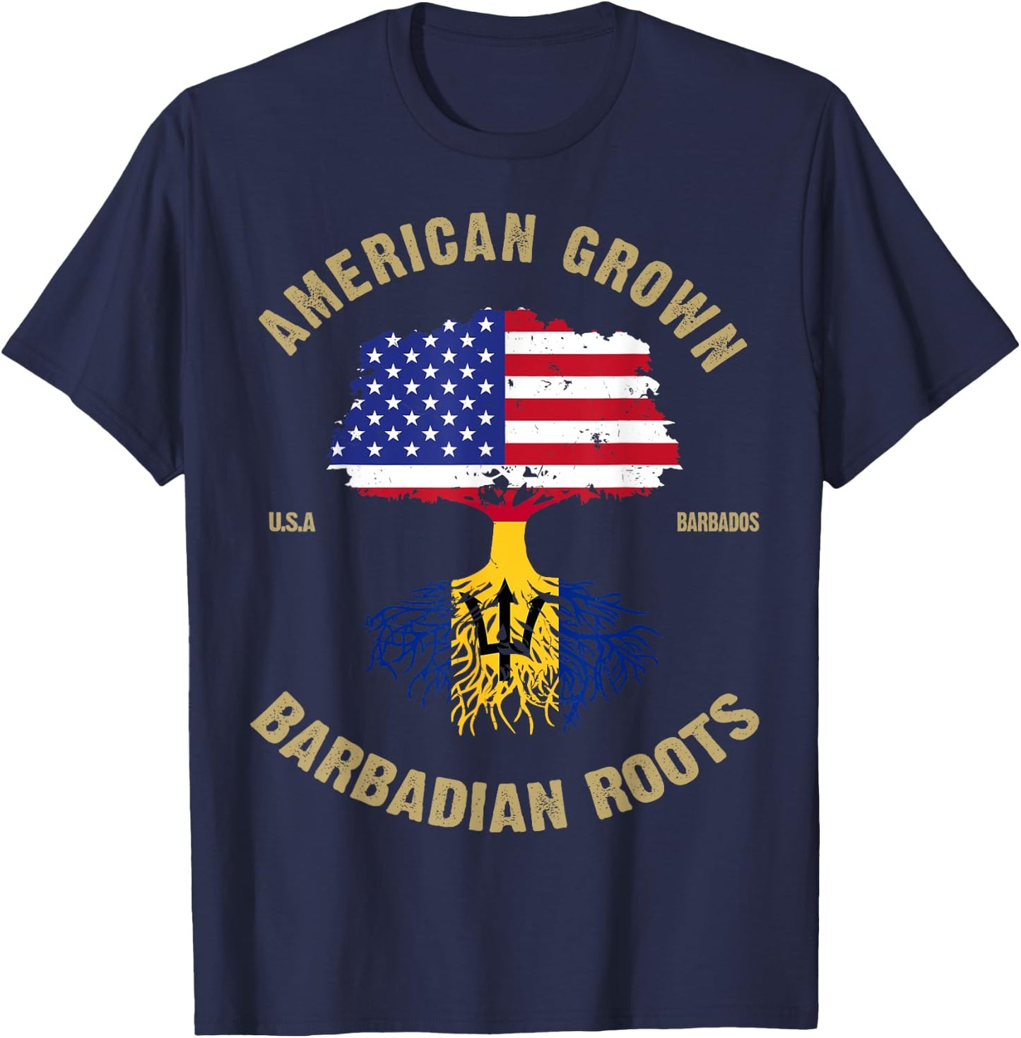 Barbados Bajan Barbadian Heritage Proud Half Barbadian Flag T-Shirt - T-Shirt | Navy