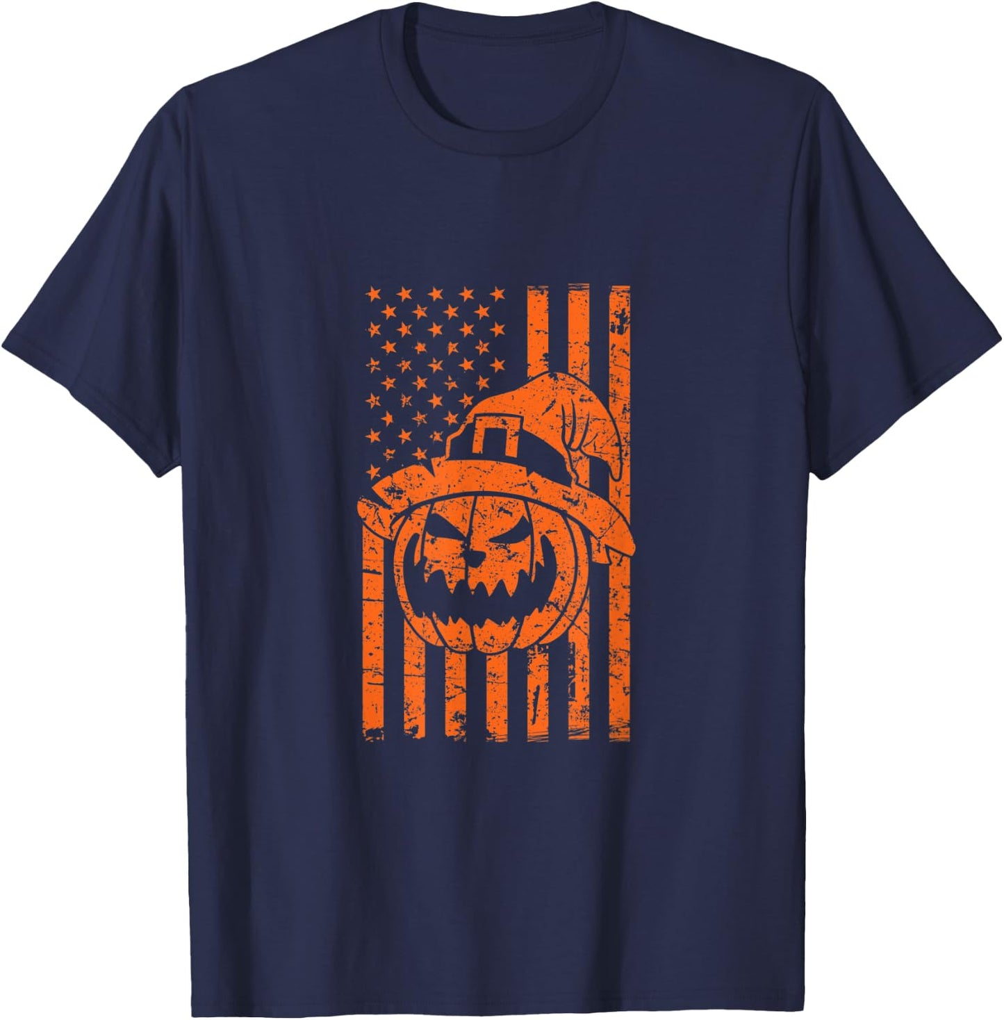 Grunge American flag with Pumpkin Halloween Kids Men T-Shirt - T-Shirt | Navy