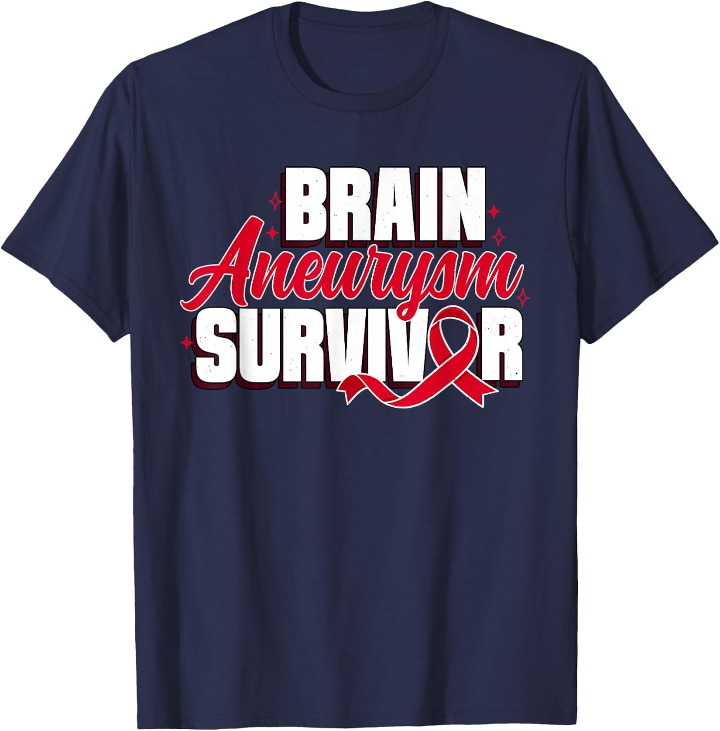 Brain Aneurysm Survivor Recovery Red Ribbon Awareness T-Shirt - T-Shirt | Navy