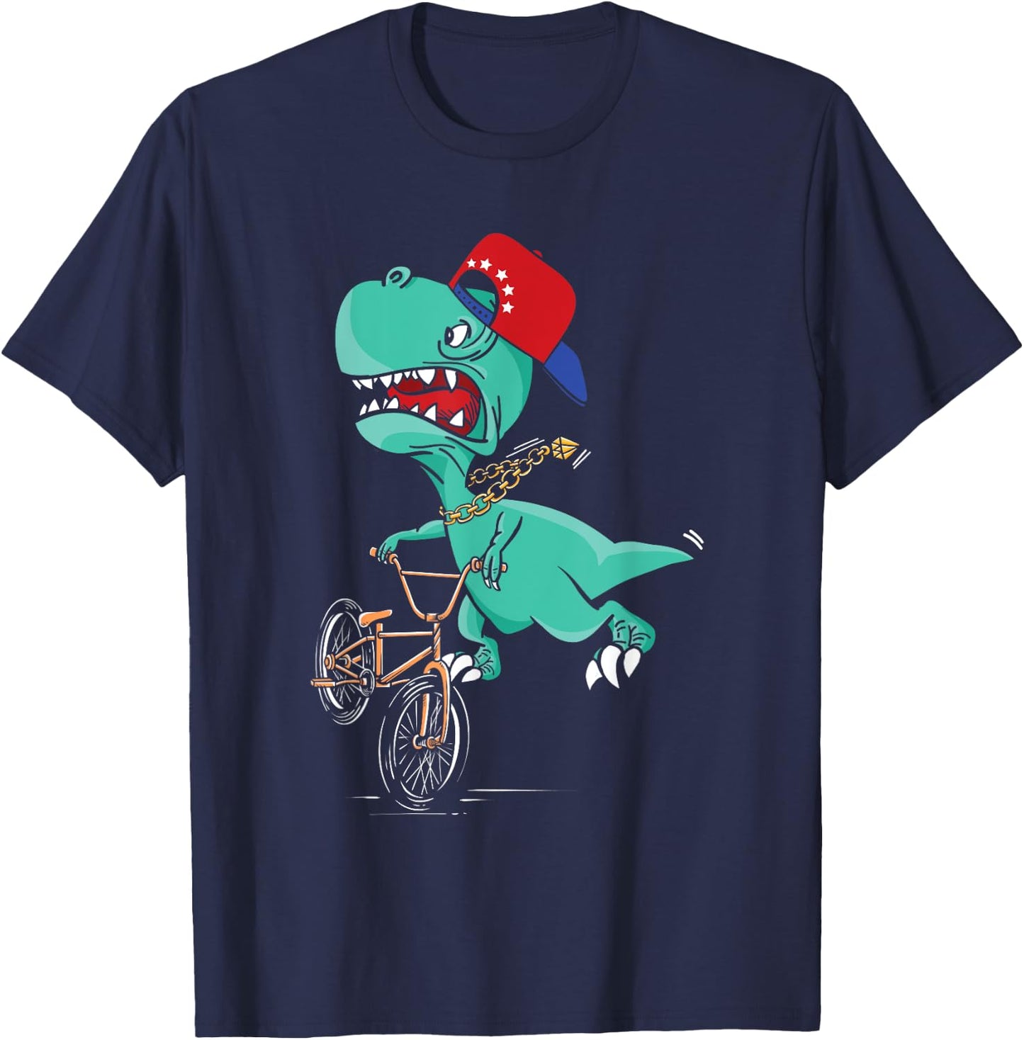 Funny T-Rex Dino Cyclist | BMX MTB Biking | Bike Cycling T-Shirt - T-Shirt | Navy