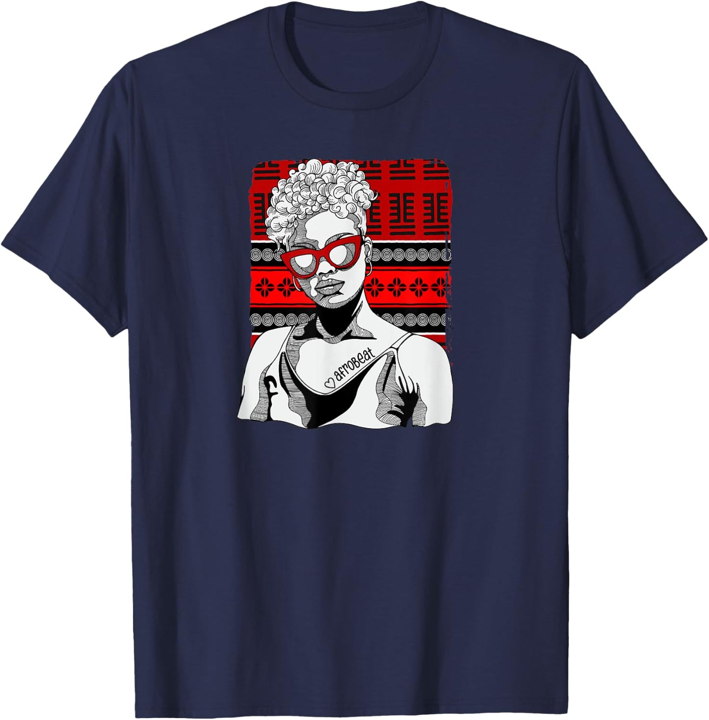 Woman with Afrobeat Tattoo T-Shirt - T-Shirt | Navy