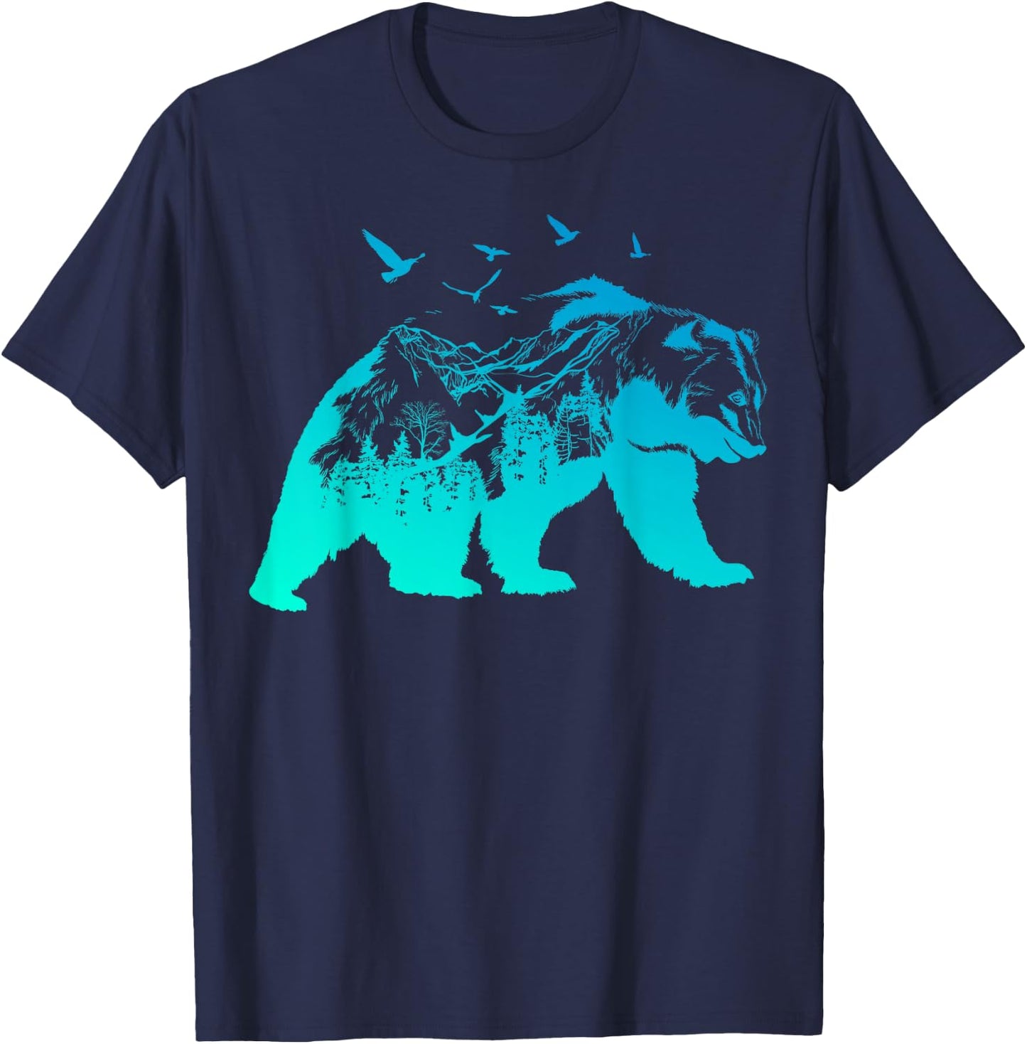 Bear Nature Outdoor Mountains Forest Trees Bear Wildlife T-Shirt - T-Shirt | Navy