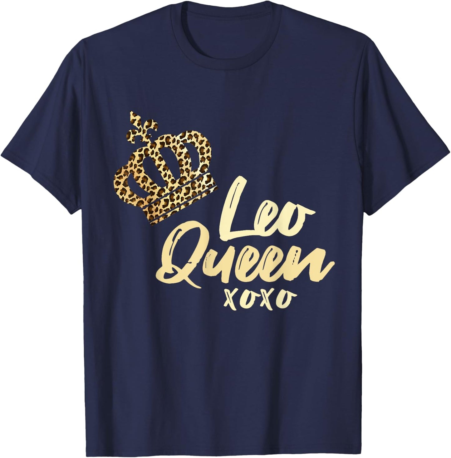Leo Queen Leopard Print July August Zodiac Sign Astrology T-Shirt - T-Shirt | Navy