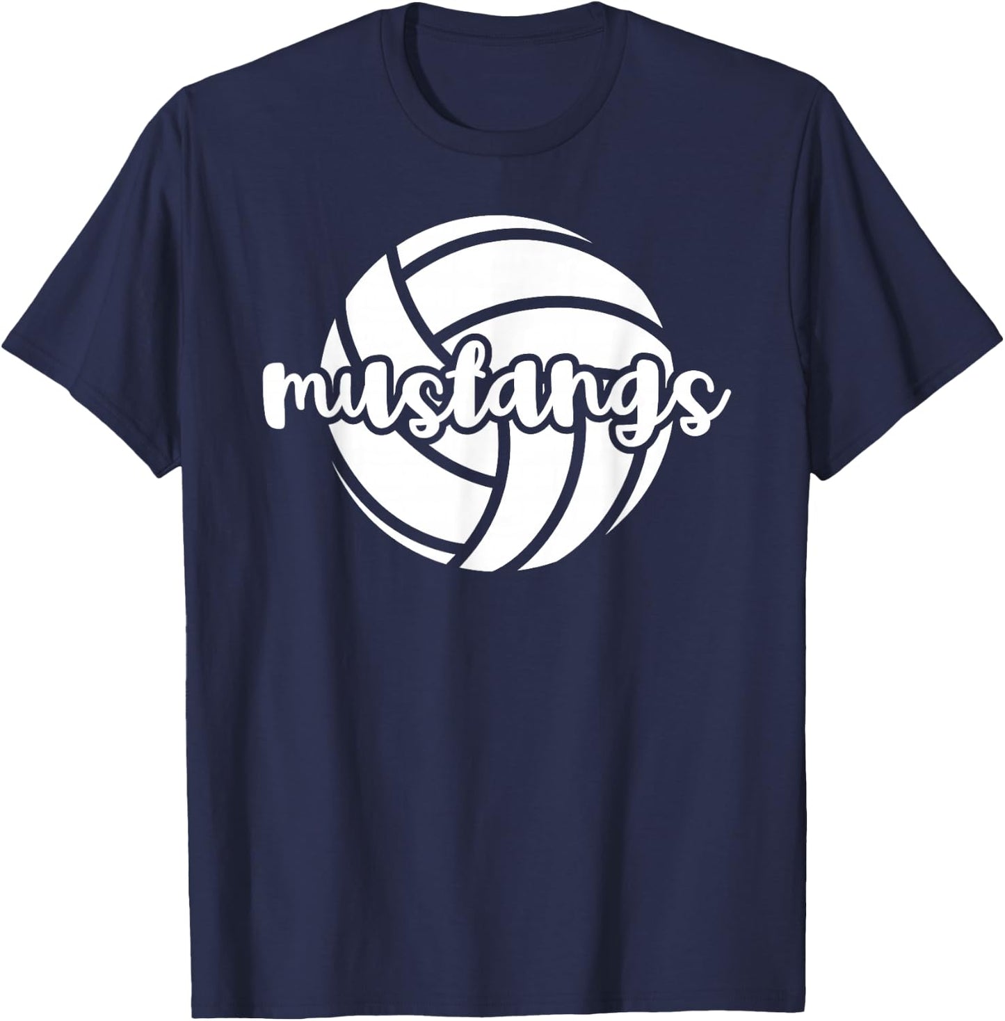 Mustangs Volleyball Team Mascot School Spirit Game Night T-Shirt - T-Shirt | Navy