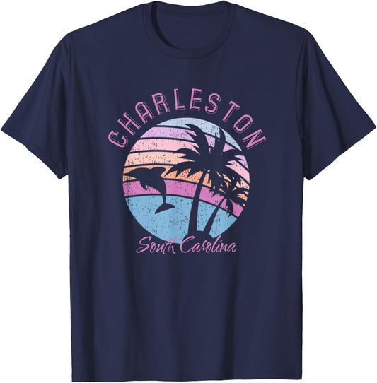 Charleston Dolphin South Carolina Deep Sea Fish SC Souvenir T-Shirt - T-Shirt | Navy