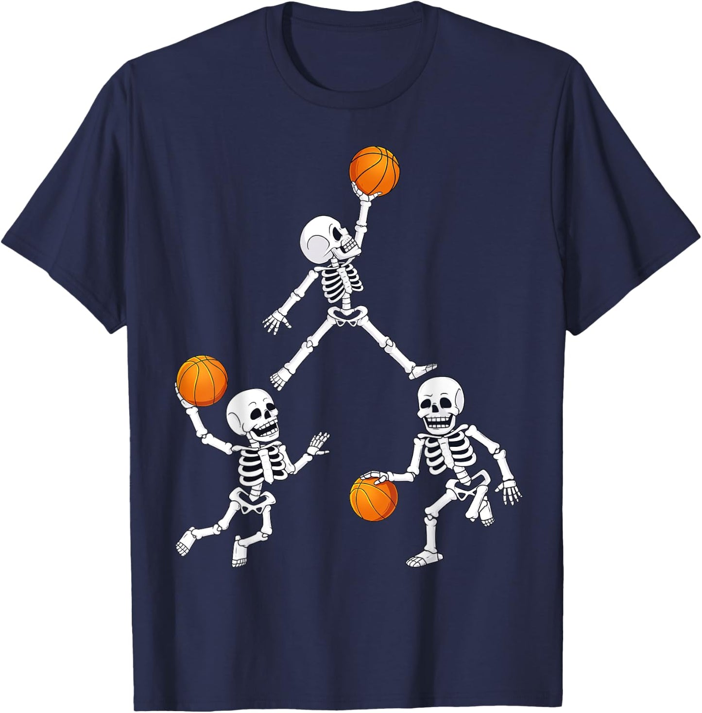 Basketball Halloween Skeleton Dunking Dribble Boys Kids Teen T-Shirt - T-Shirt | Navy