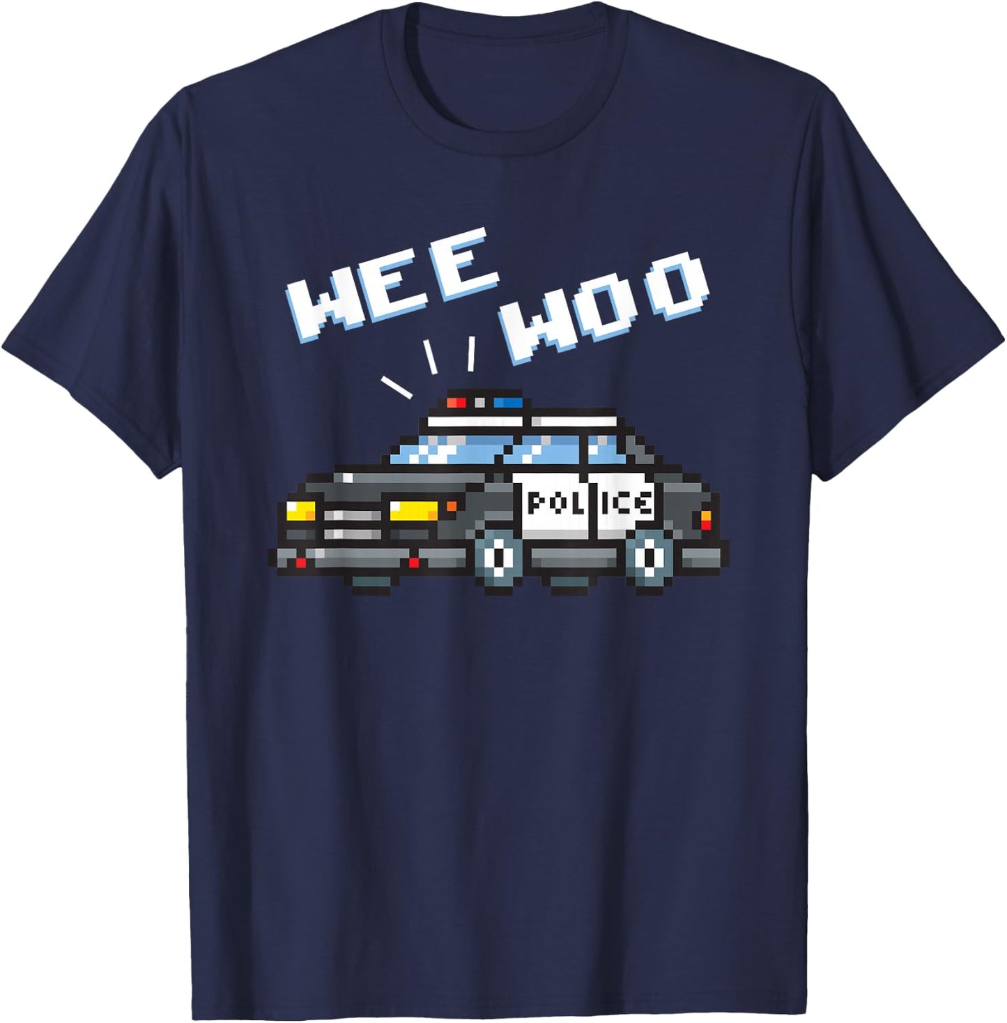Wee Woo Pixelate Style Art Police Car T-Shirt - T-Shirt | Navy
