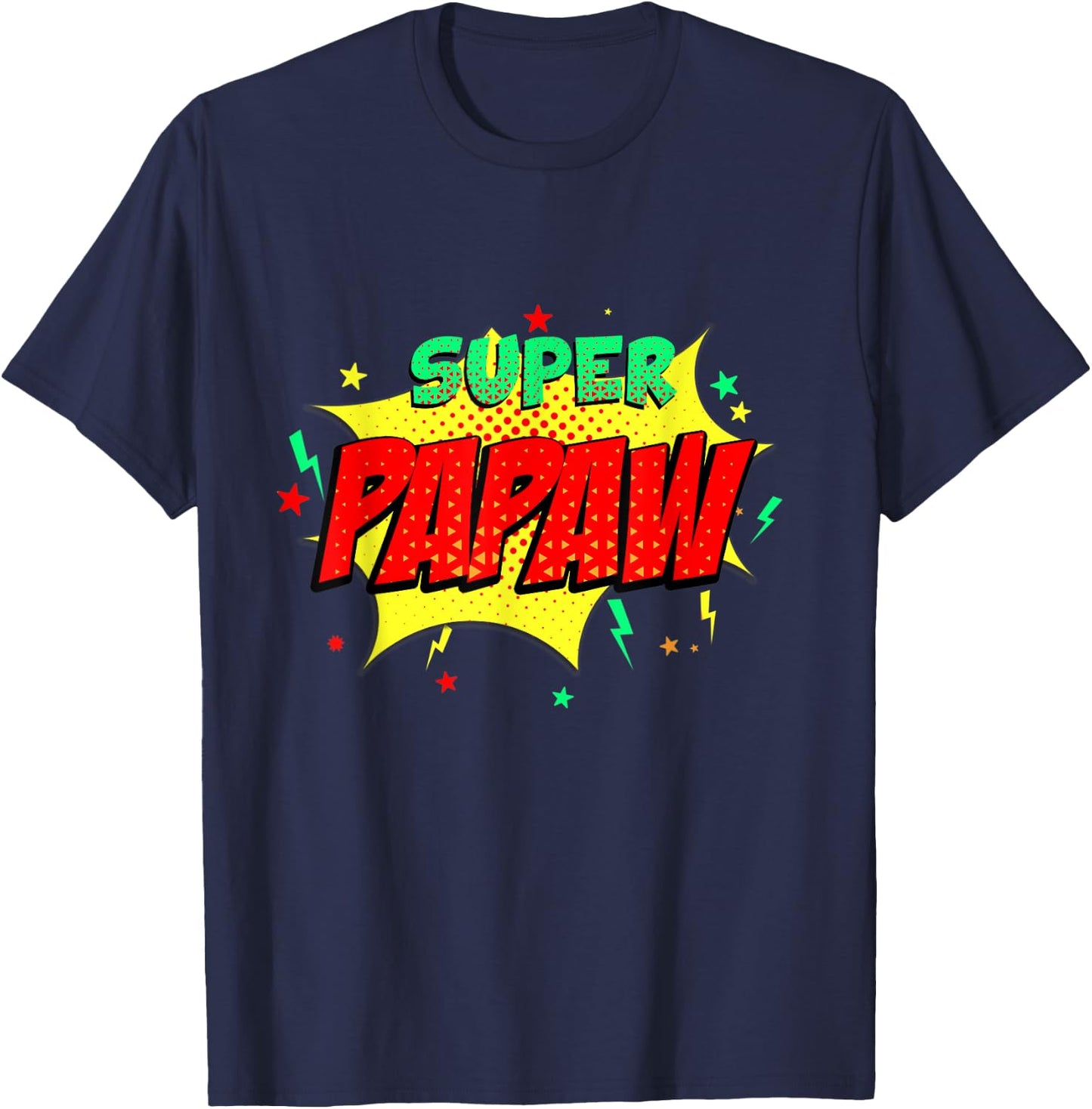 Super Papaw Comic Themed Style Superhero Fathers Day T-Shirt - T-Shirt | Navy