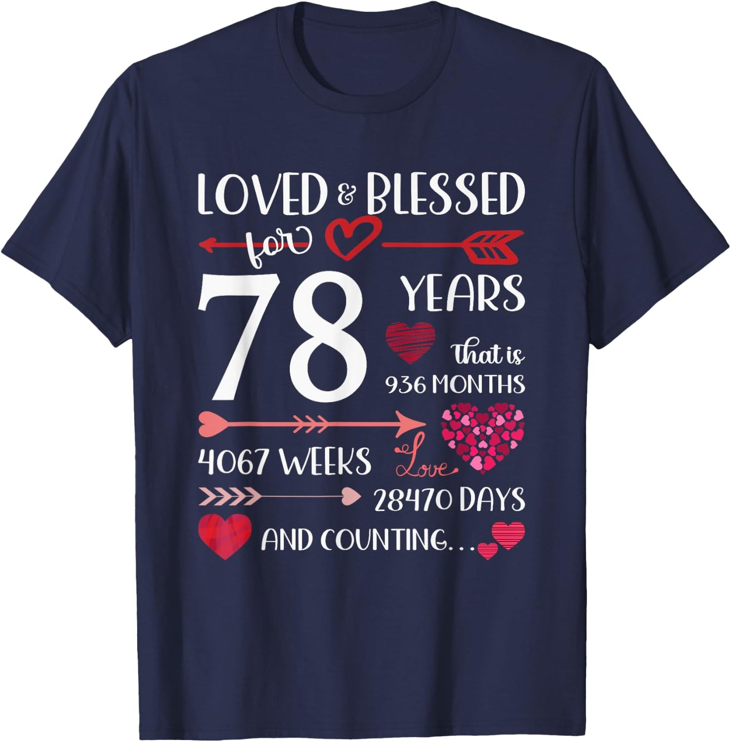 Loved And Blessed For 78 Years Old 78th Birthday Mothers Day T-Shirt - T-Shirt | Navy