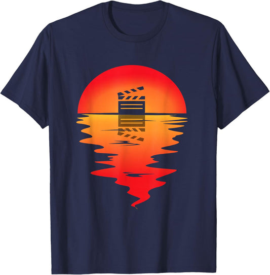 Filmmaker Sunset Clapboard Filmmaking Cinematographer T-Shirt - T-Shirt | Navy