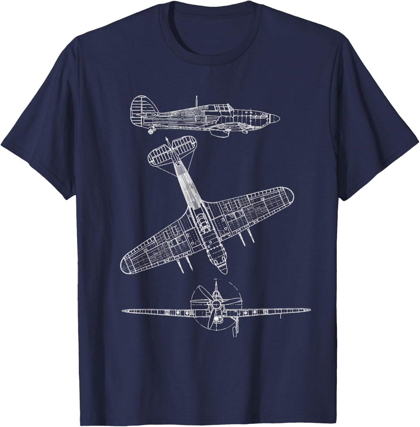 Hawker Hurricane Aircraft Blueprint Design T-Shirt - T-Shirt | Navy