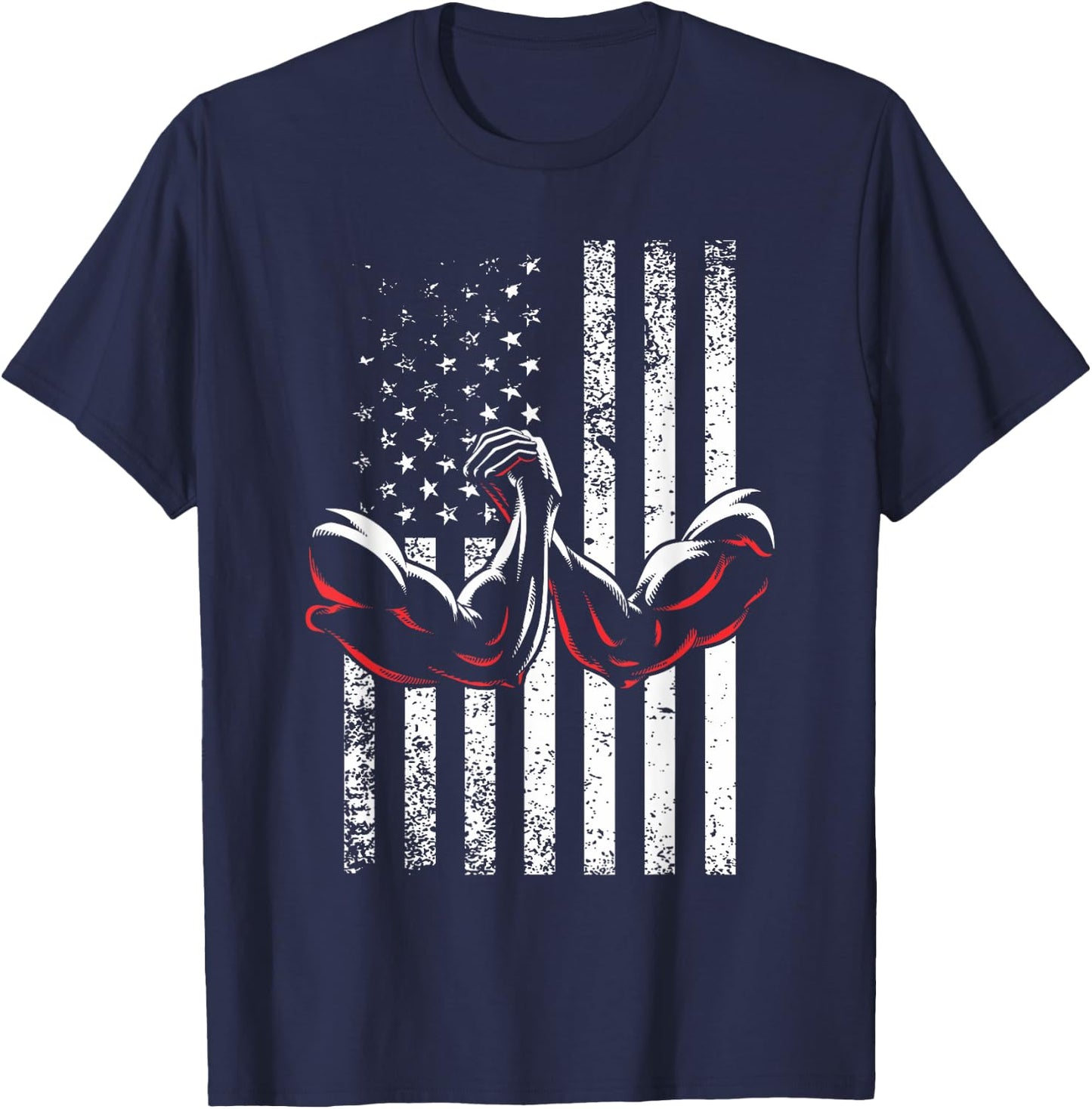 USA Flag Arm Wrestling Table Patriotic Armwrestling Machine T-Shirt - T-Shirt | Navy