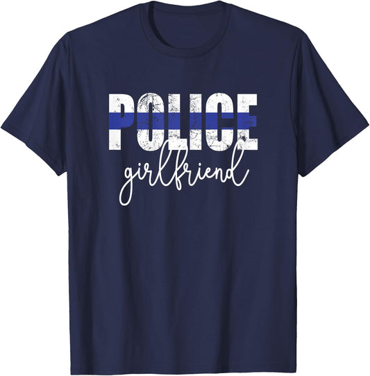 Police Girlfriend Blue Line Proud Police Officer Girlfriend T-Shirt - T-Shirt | Navy
