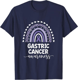 Purple Rainbow Ribbon Love Support Gastric Cancer Awareness T-Shirt - T-Shirt | Navy